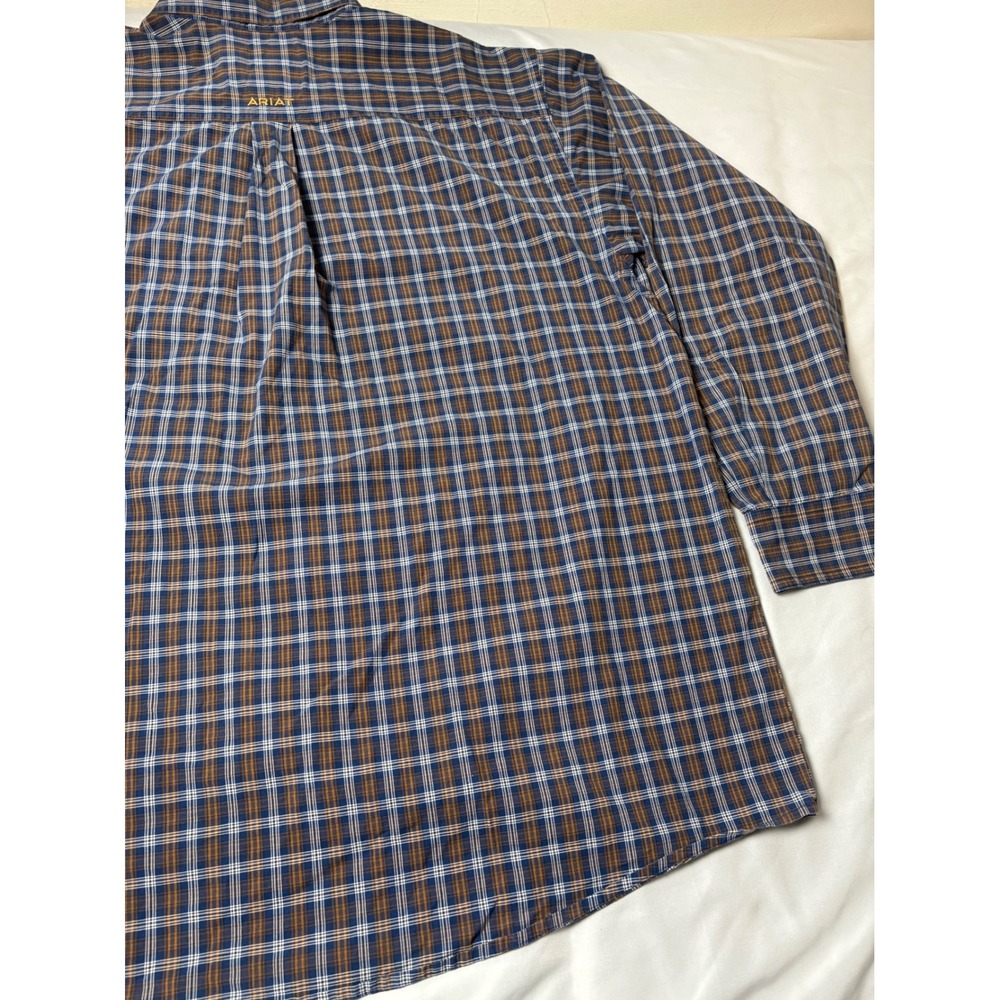 Ariat Pro Series Shirt Mens XL Blue Brown Plaid Stretch Long Sleeve Excellent - Picture 12 of 14